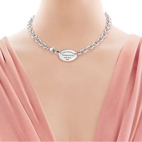 Tiffany & Co. Return to Tiffany Oval Tag Choker Necklace Sterling Silver W/ Box - Picture 11 of 12
